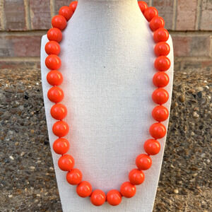 Vintage Joan Rivers Acrylic Lucite Knotted Necklace Orange Gold Tone Chunky 24"